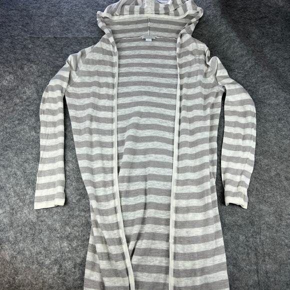 Garnet Hill gray white striped long‎ cardigan duster size S - Picture 1 of 5